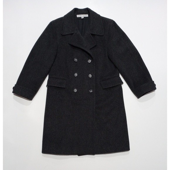 Larry Levine Women's Overcoat Size 8 Gray 100% Wool Double Breasted Winter Coat - Picture 1 of 14